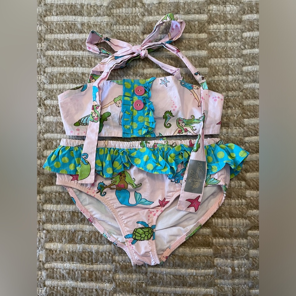 Girl’s Eleanor Rose Mermaid/Sea Print 2 Piece Swimsuit Size 8-10 in EUC